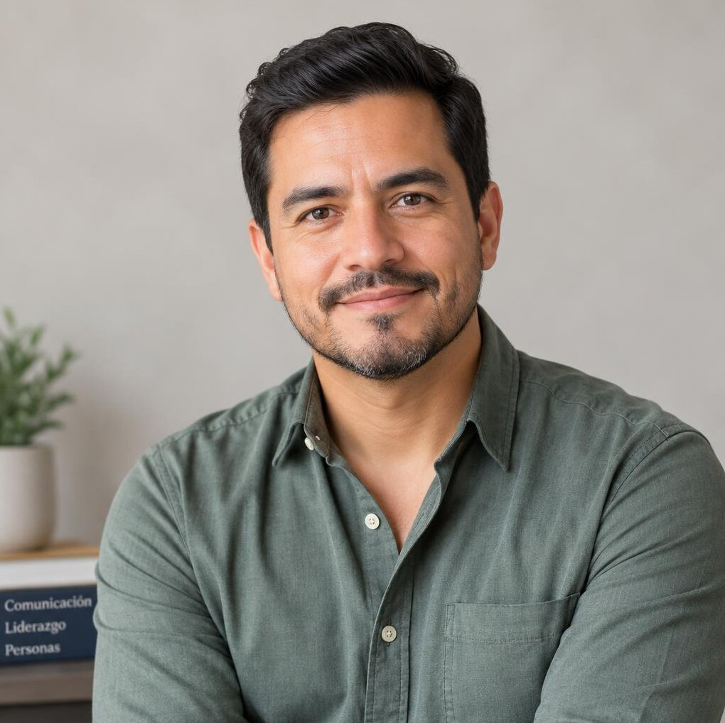 Portrait of a Latino man with short dark hair and a light beard